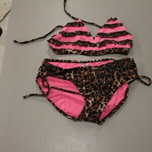Brown & Pink 2 Pcs Justice Bikini9 Swimsuit Size 12/14
